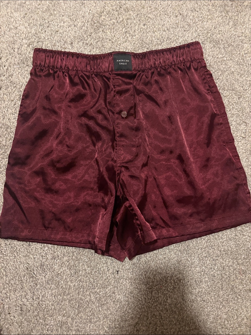 American Eagle Outfitters Satin Boxer Shorts in Maroon